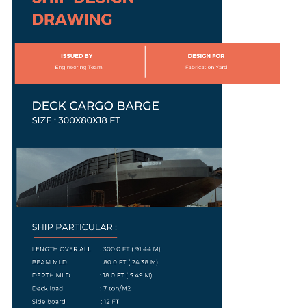 Design Drawing Deck Cargo Barge (300FT x 80FT x 18FT)