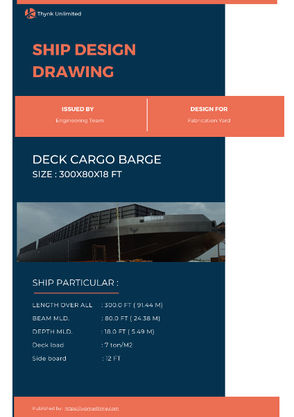 Design Drawing Deck Cargo Barge (300FT x 80FT x 18FT)