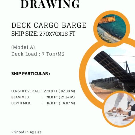 Design Drawing Deck Cargo Barge - 270FT X 70FT X 16FT (Model A)